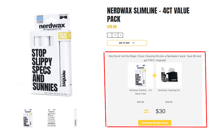 Esempio di vendita incrociata di Nerdwax