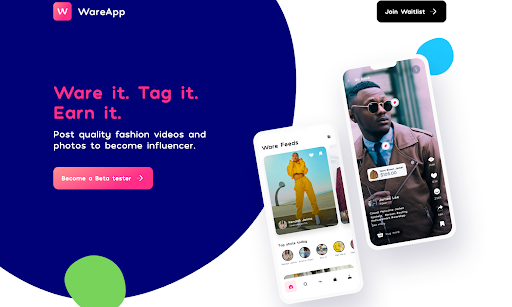 la página de destino de la aplicación de wareapp