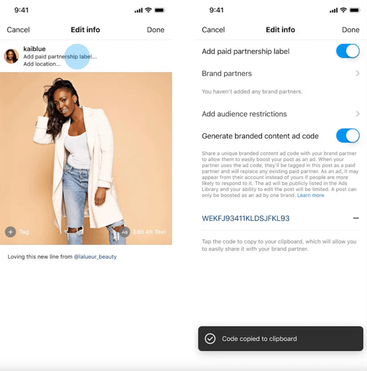 付費合作夥伴發布來自創作者帳戶的視圖