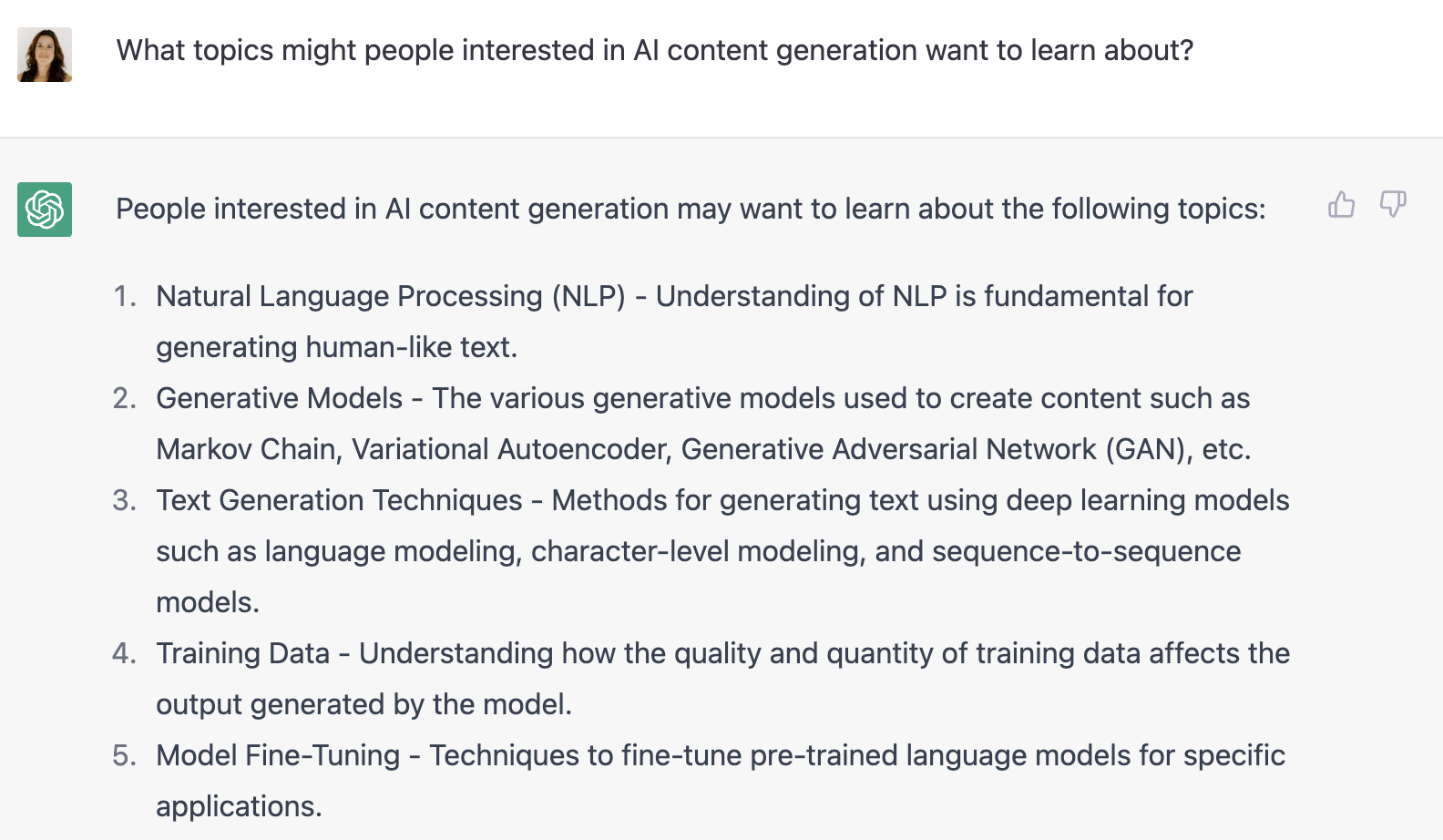 Скриншот использования chatgpt для создания идей SEO-контента