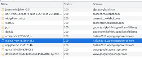 ejemplo de lista de dominios al filtrar por '*.wpenginepowered.com