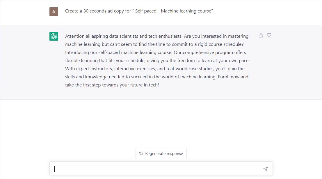 Promotional creation - chat gpt