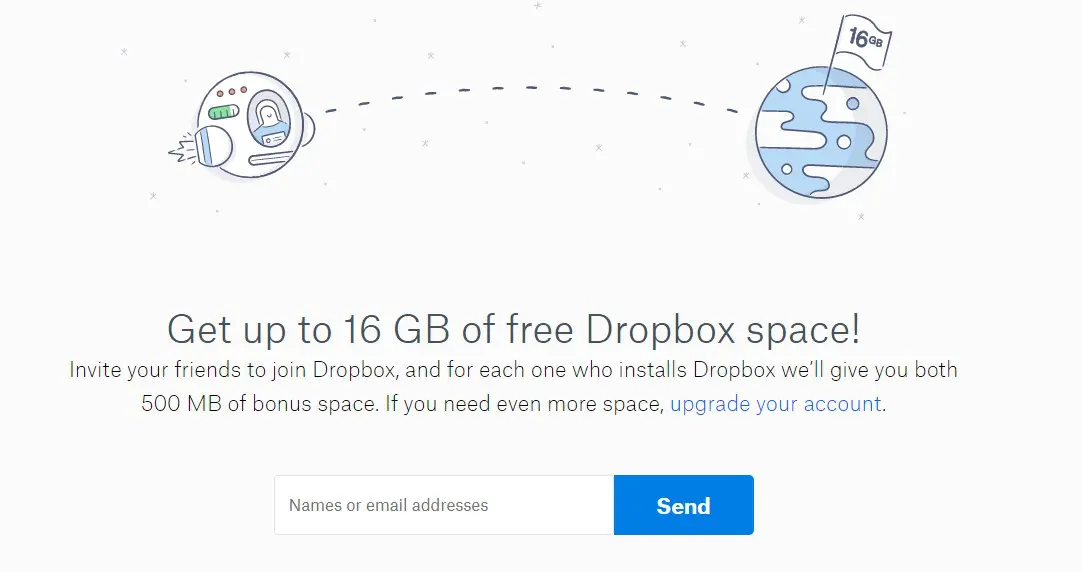 Dropbox 紹介マーケティング オファーのスクリーンショット