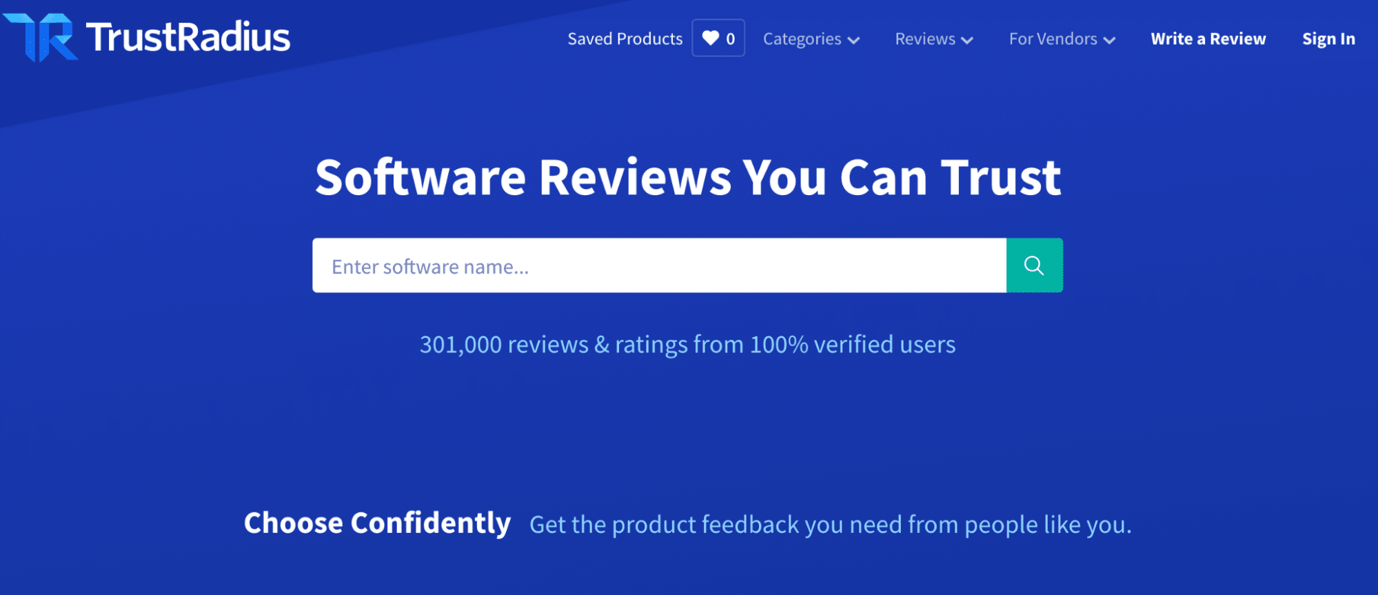 una captura de pantalla de la página de inicio de TrustRadius