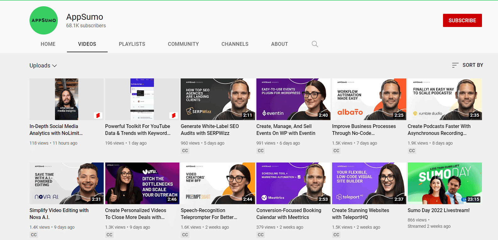 YouTube-Kanal von Appsumo