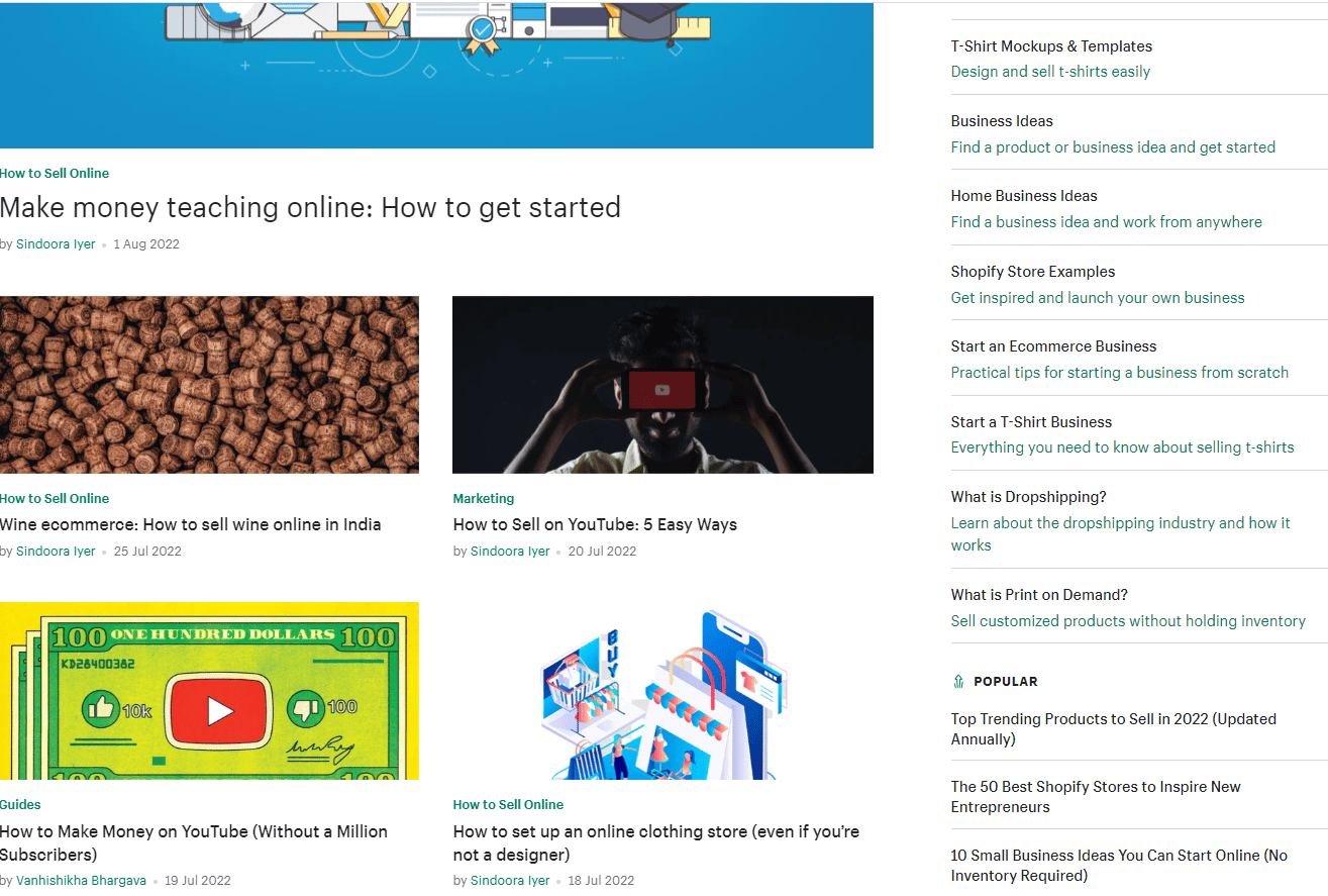 Screenshot des Shopify-Blogs