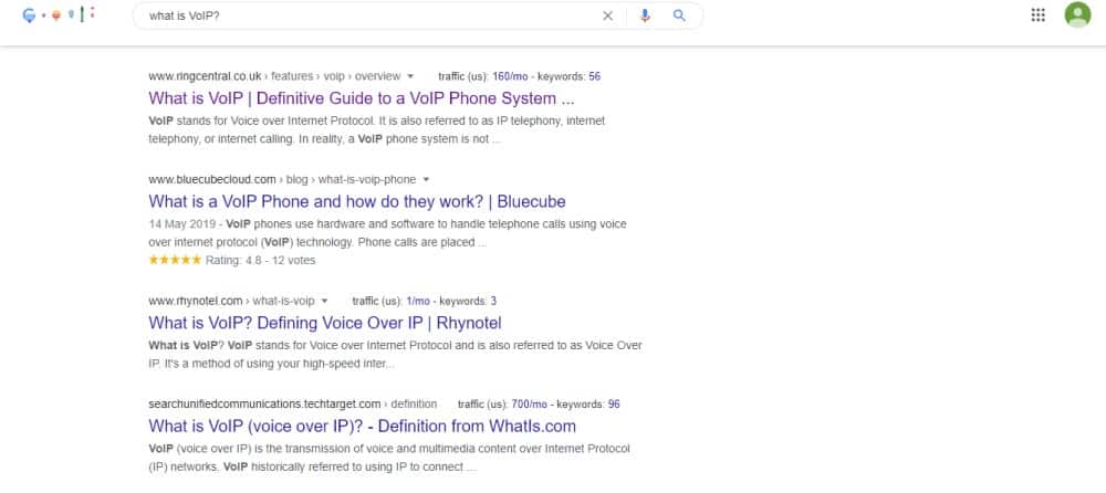 Ejemplo de palabras clave de intención de búsqueda informativa para un negocio de SaaS.