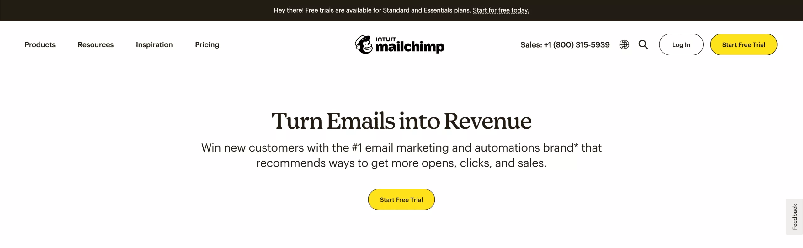 Mailchimp; einfaches SaaS-Webdesign