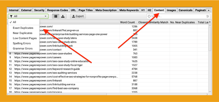 檢查重複項 Screaming Frog