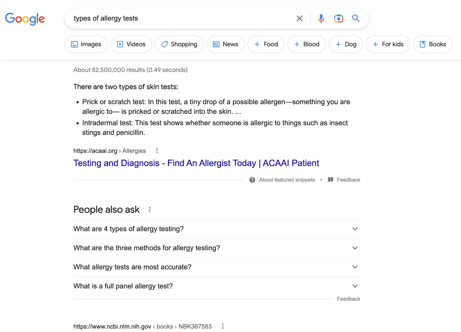注目のスニペットと [ユーザーも質問] ボックスを表示する Serp の位置ゼロの例