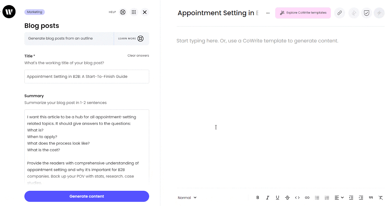 So erstellen Sie einen Blogbeitrag mit Writer