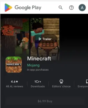 قم بزيارة متجر Google Play لتنزيل minecraft