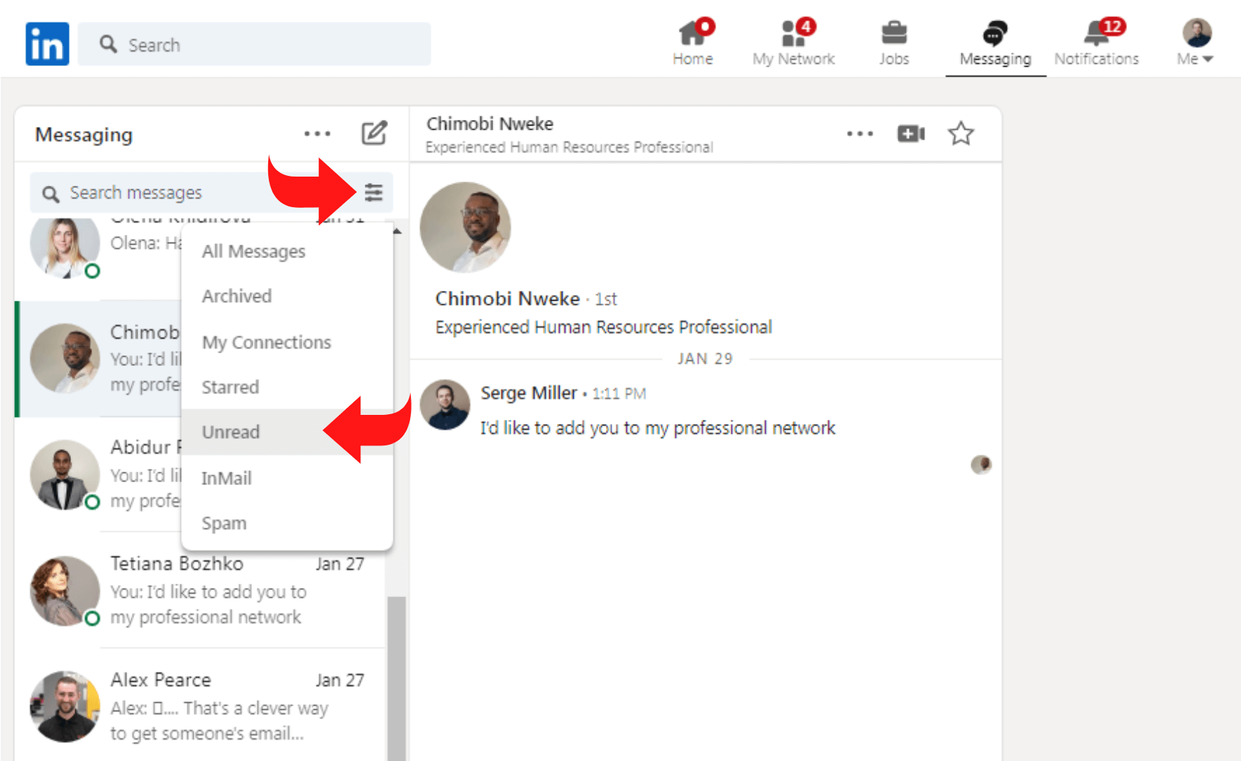 mensagens-filtros-não lidas-linkedin