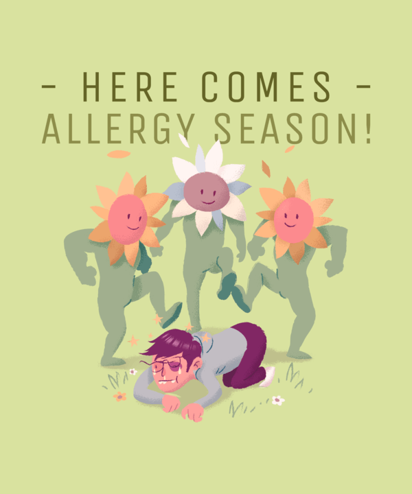 有趣的 T 恤设计制造商,上面印有鲜花踩在患有过敏症的男人身上 2303a