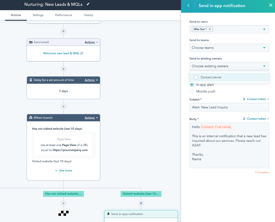 Esempio di flusso di lavoro HubSpot