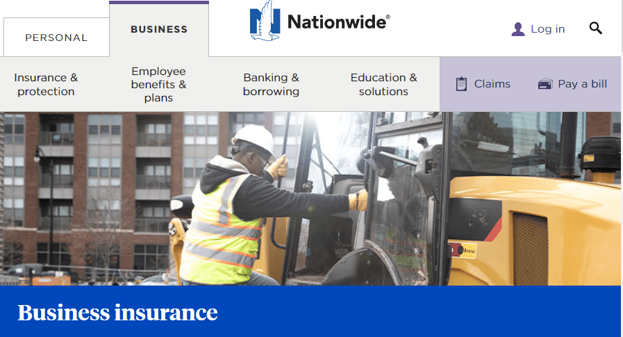 Nationwide Insurance küçük işletme açılış sayfasının ekran görüntüsü