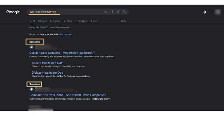 Bazı tıp şirketleri, sağlık hizmetlerini tanıtmak için bir arama ağı reklam kampanyası düzenledi.
