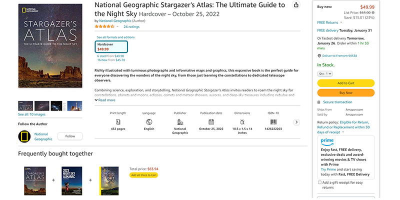 รายชื่อ Amazon ของ Atlas ของ National Geographic Stargazer: Ultimate Guide to the Night Sky