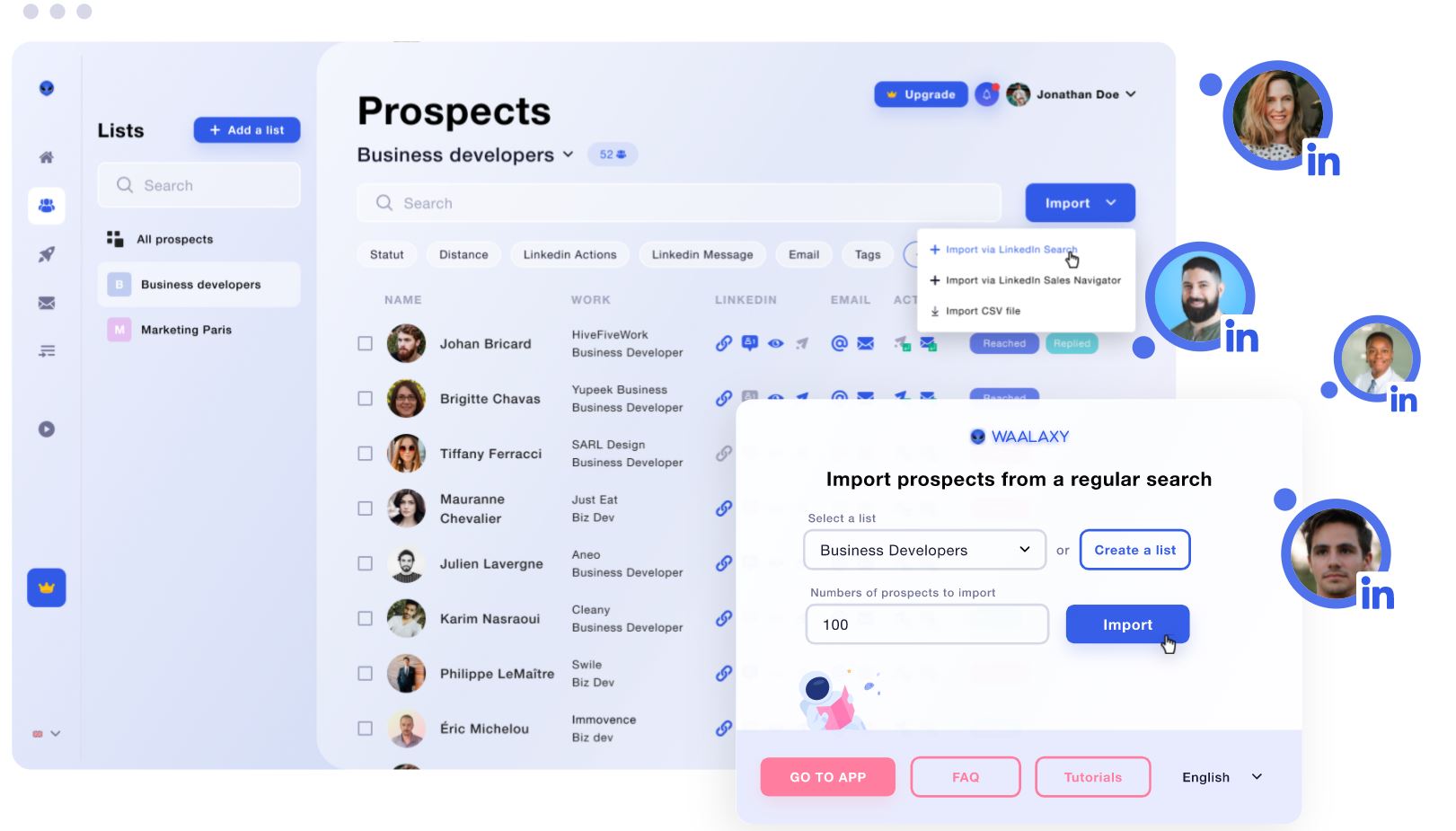 Waalaxy : ein Angebot für automatische Prospektion über <strong>LinkedIn</strong> und per E-Mail
