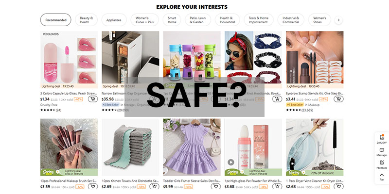 Captură de ecran a produselor Temu.com