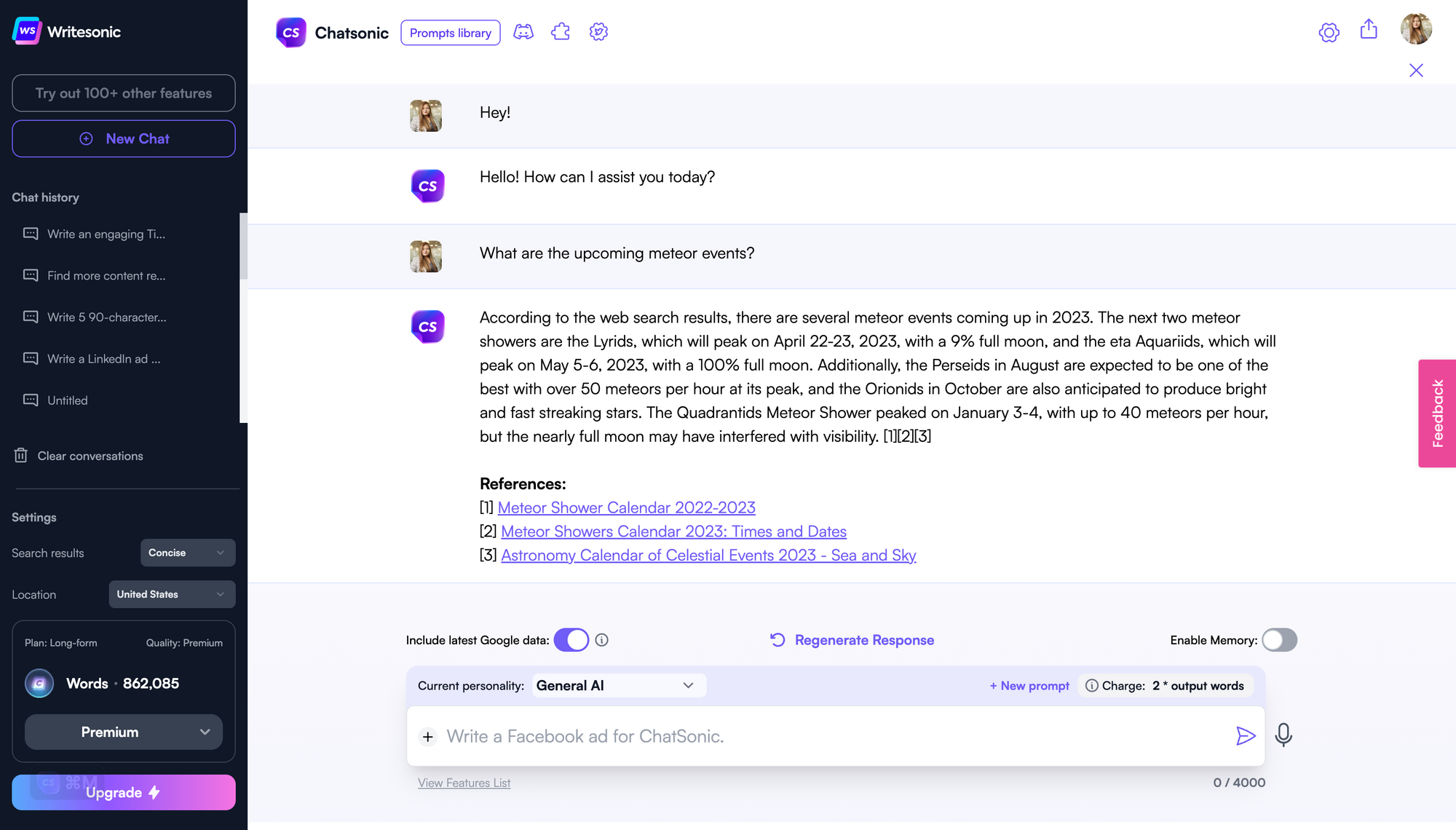 歌剧中的 Chatsonic