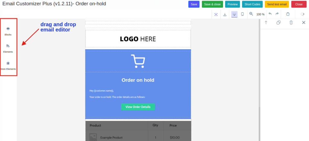 mostrando editores de correo electrónico de arrastrar y soltar