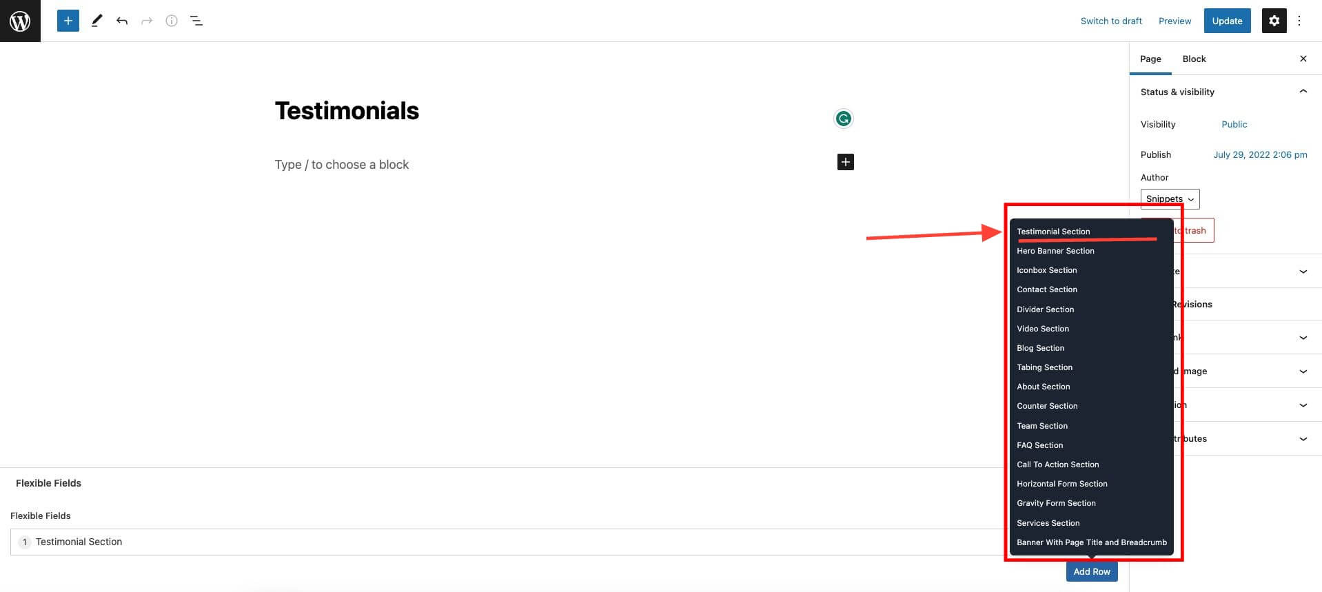 Bidang konten sekarang akan terlihat
