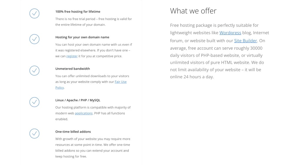 FreeHosting プランの機能