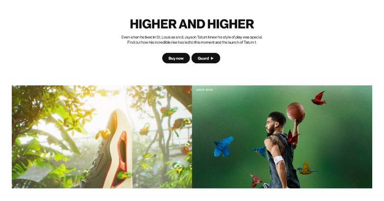 Air Jordan 在其網站上使用醒目的圖形和短語。