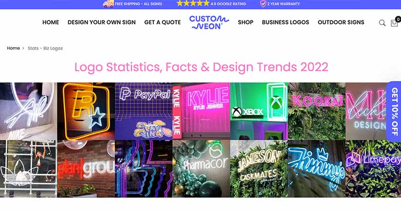 成功している企業のほとんどはサンセリフ フォントを使用しています。ロゴ リソース Custom Neon の Web サイトによると、
