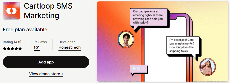 Cartloop SMS pazarlama uygulaması