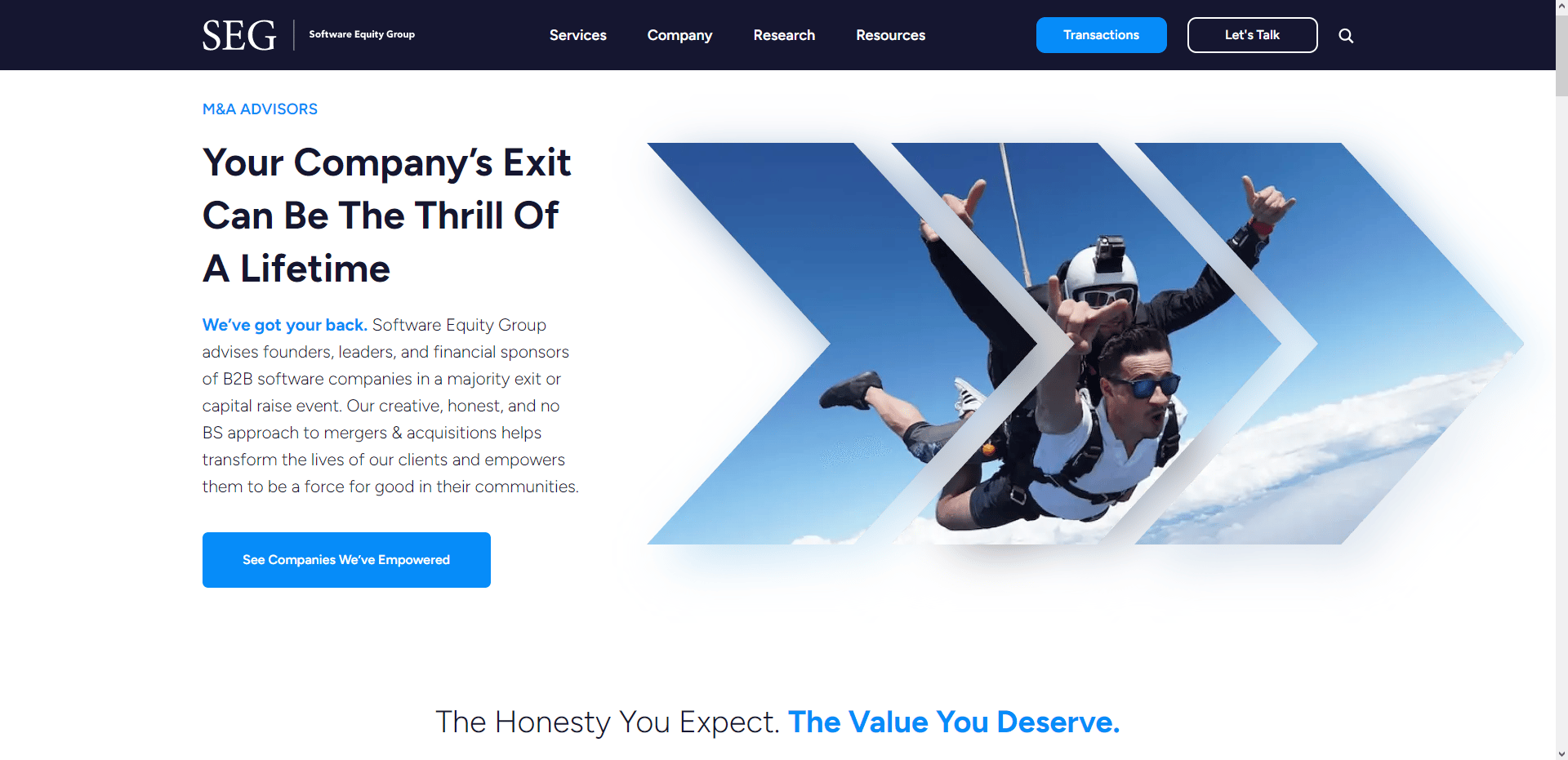 Home page di SEG, parte di un progetto di riprogettazione del sito Web di Kuno Creative