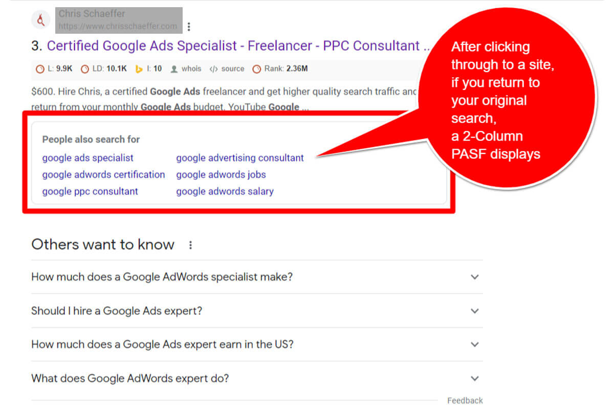 從網站點擊返回時的雙列 PASF