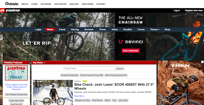 Página inicial da Pinkbike