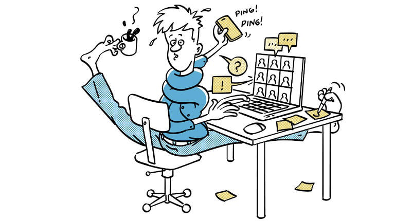 seorang karyawan berjuang dengan terlalu banyak pertemuan