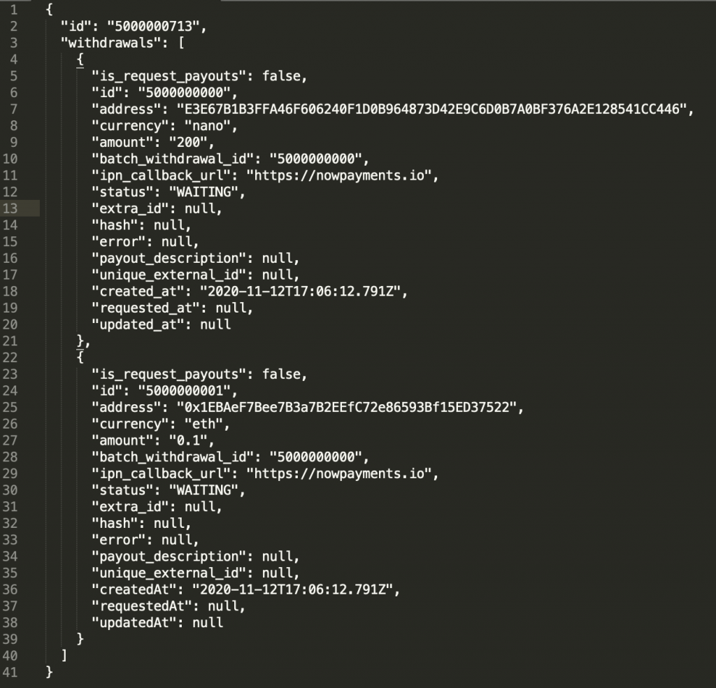 ナノペイアウト作成時のレスポンス例