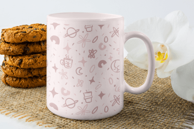 Modell einer 11-Unzen-Kaffeetasse mit einer Blume und einigen Keksen 45396 R El2