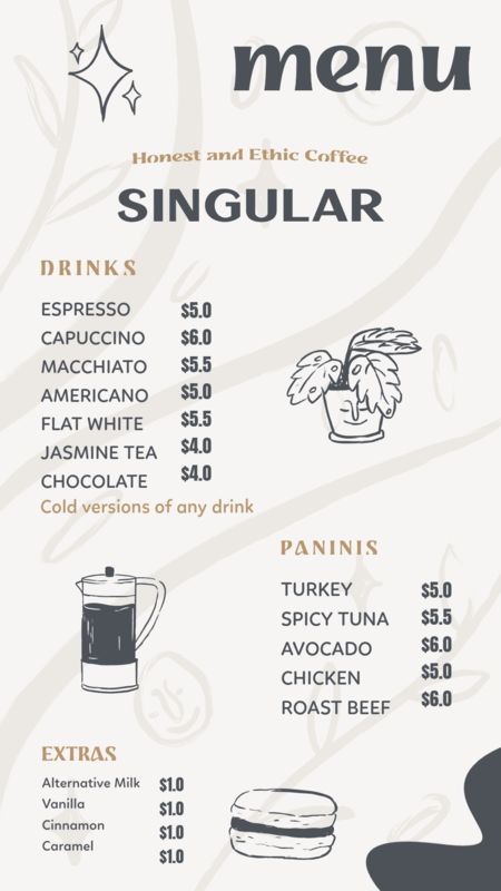 Kaffeemenü-Vorlage für Instagram-Geschichten mit einem Pflanzen-Doodle 5241a