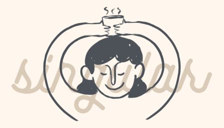 Gestalter des vorderen Visitenkarten-Designs mit einer illustrierten Frau mit einer Tasse Kaffee 5226a