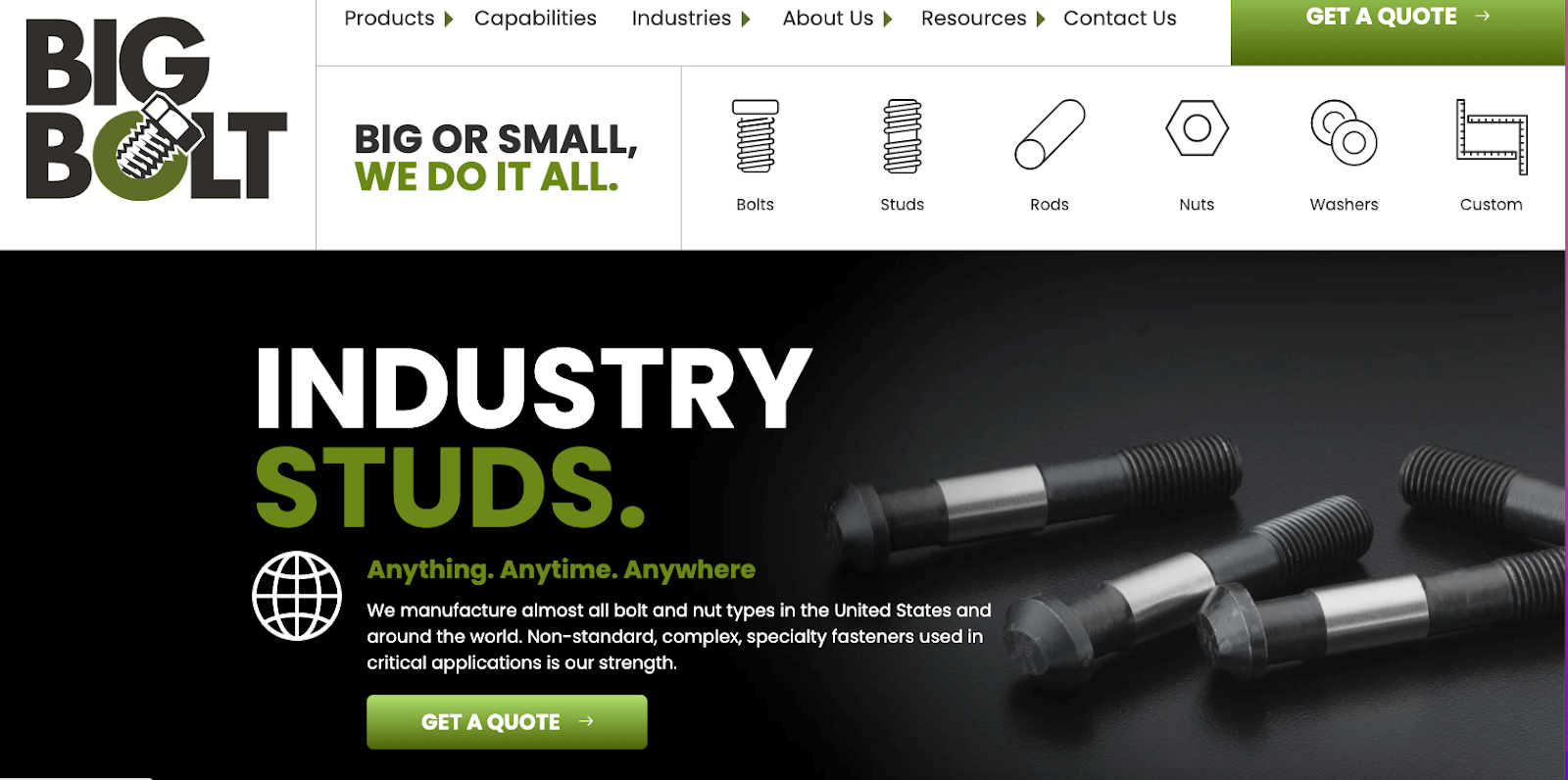 Strona główna Big Bolt jest skutecznym przykładem dużej typografii i trendu w projektowaniu stron internetowych, który powinien trwać przez wiele lat.