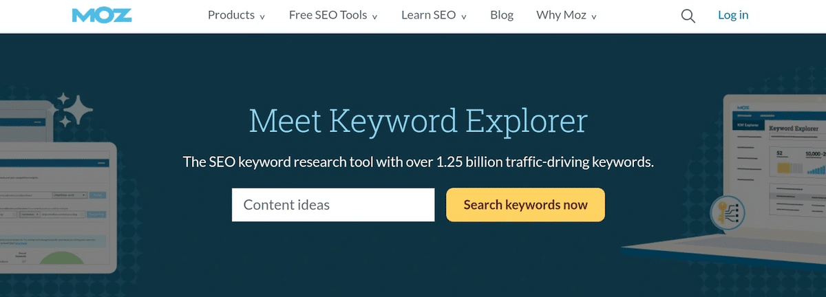 Screenshot della home page di MOZ