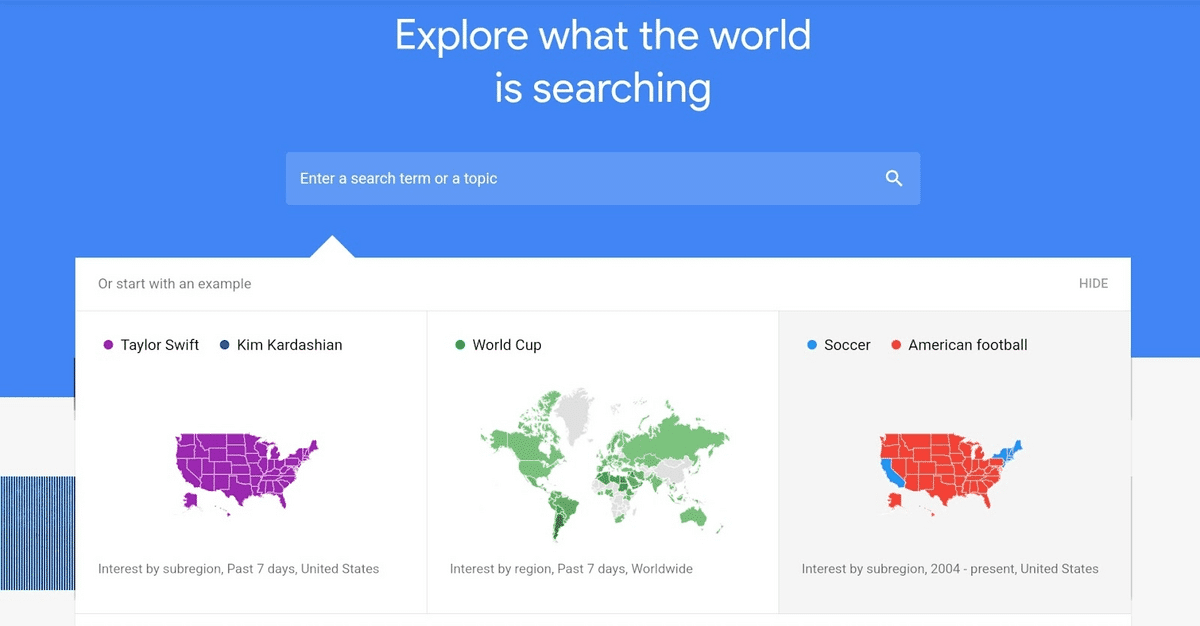 Screenshot della home page di Google Trends