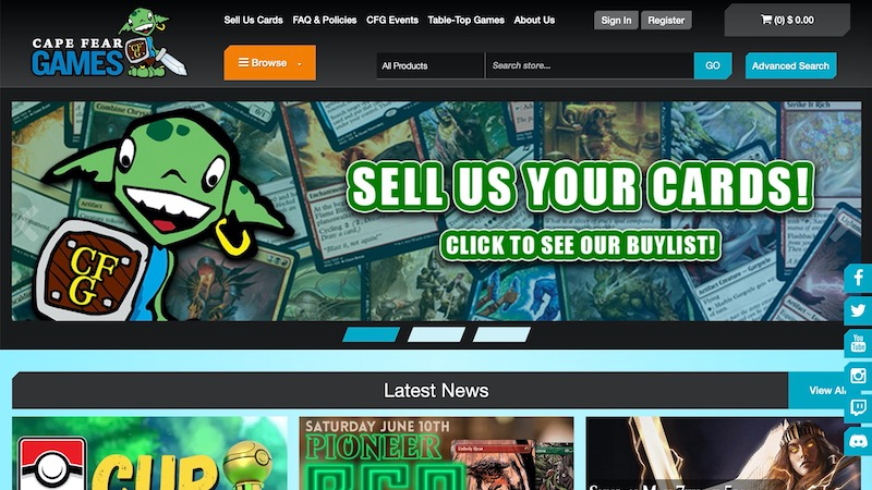 Pagina iniziale di Cape Fear Games