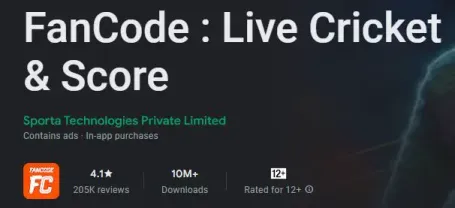 Installa l'applicazione FanCode per le app di streaming di cricket in diretta per Android