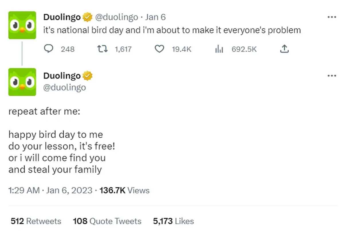 デュオリンゴのソーシャルメディアのキャプション