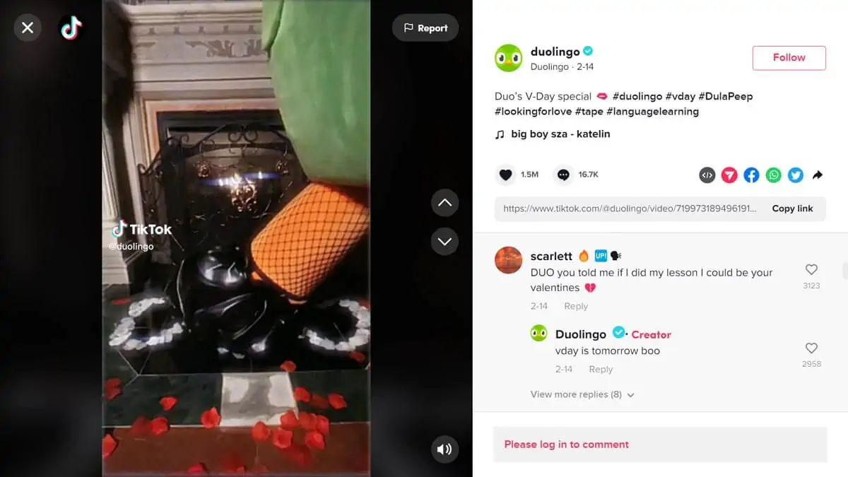 duloingo tiktokソーシャルメディアキャプション