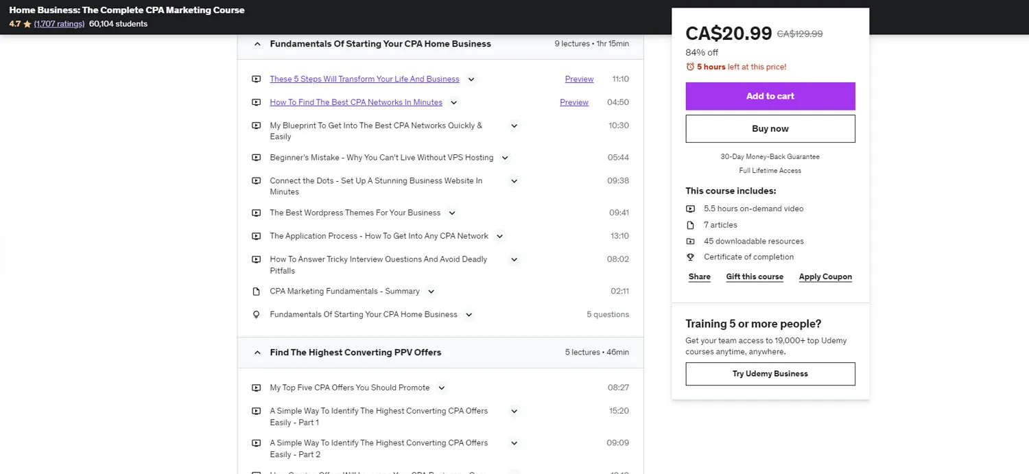 استكمال محتوى دورة التسويق CPA