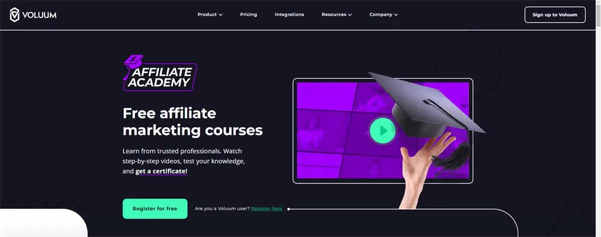 الصفحة المقصودة لأكاديمية voluum Affiliate
