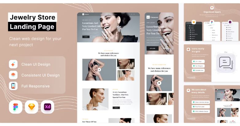 Um exemplo de página de destino que pode ser modificada com a marca de joias