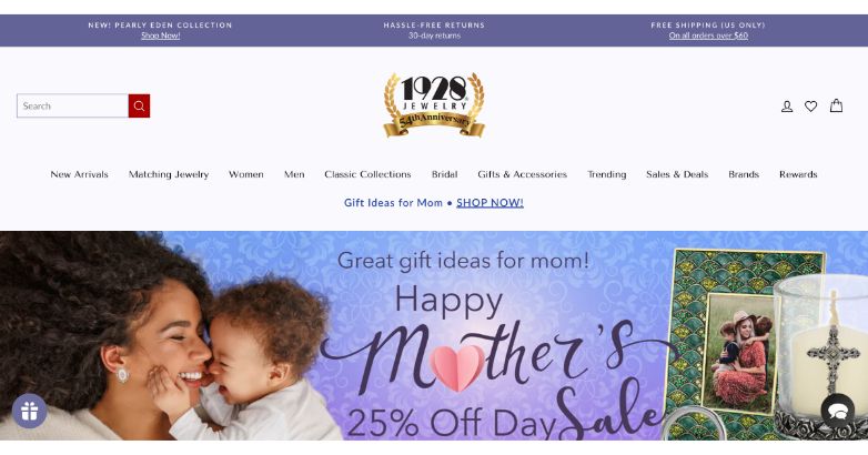 1928 Jewelry oferece a subscrição da newsletter através de um código no rodapé do site